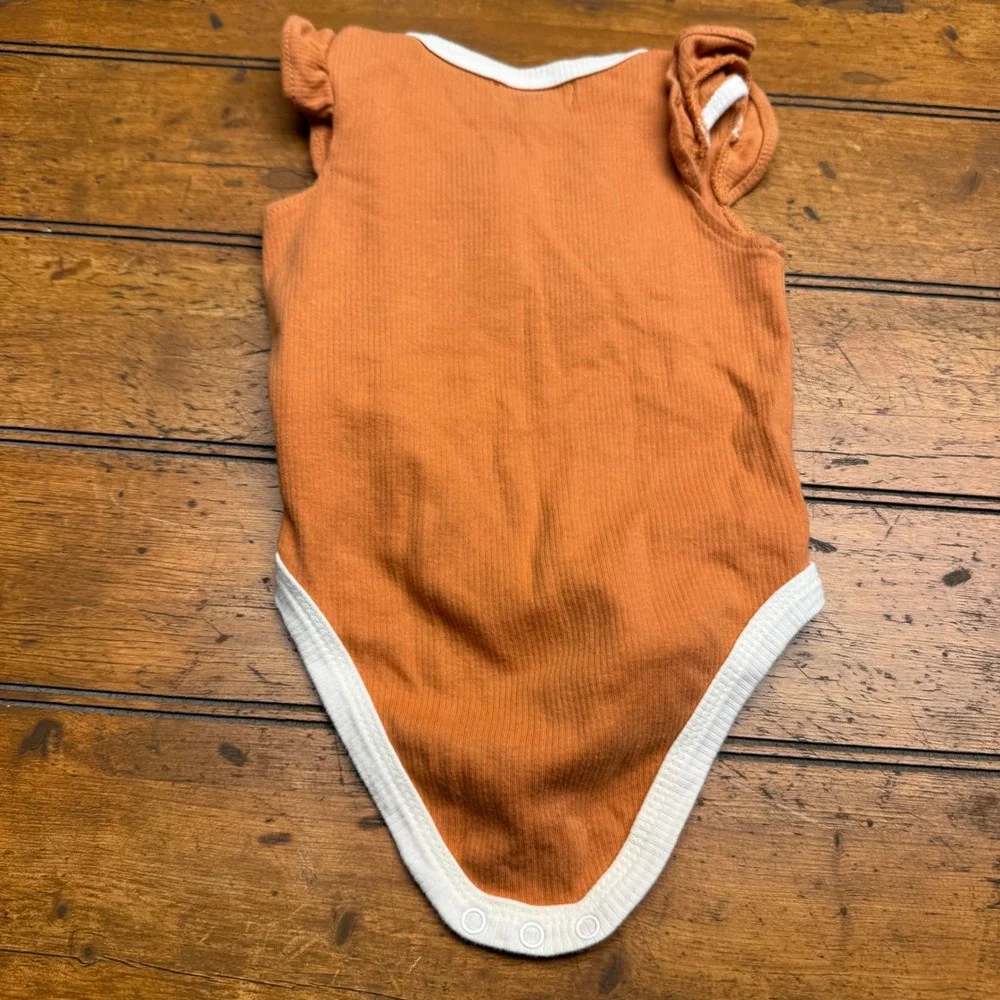 Kit + Pearl‎ Baby Girl Orange Rainbow Heart Ribbed Ruffle Sleeve Bodysuit 0 3M